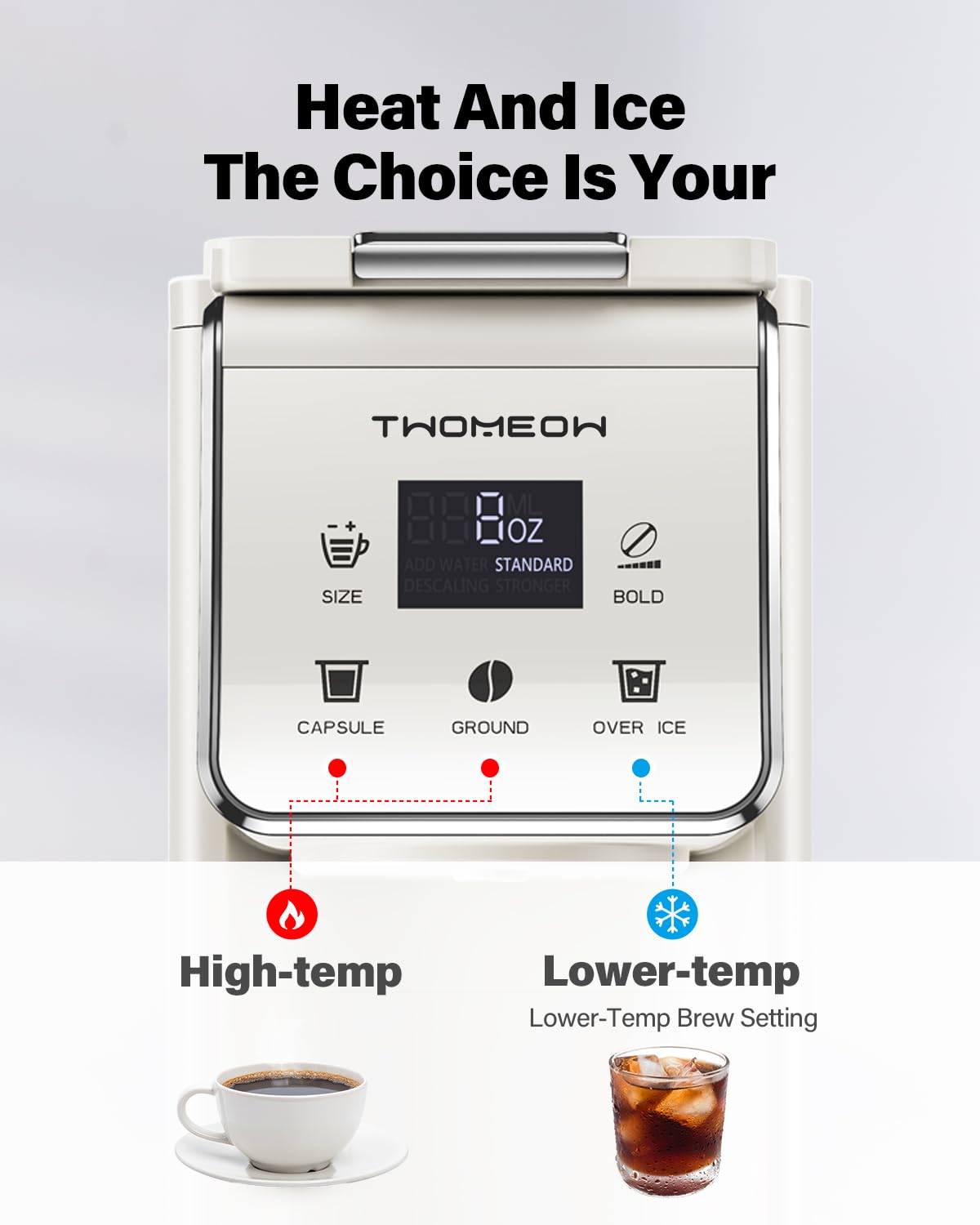 TWOMEOW coffee maker 52 oz removable reservoir enables brewing multiple cups without refilling.