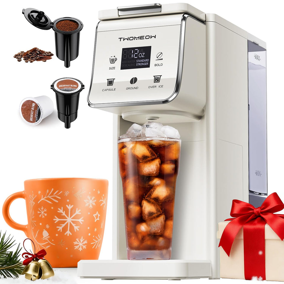 TWOMEOW coffee maker with bold setting for hot and iced coffee enhances flavor options.
