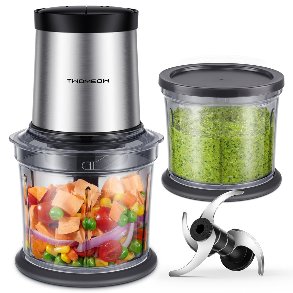 TWOMEOW food processor with dual bowls for separate chopping tasks