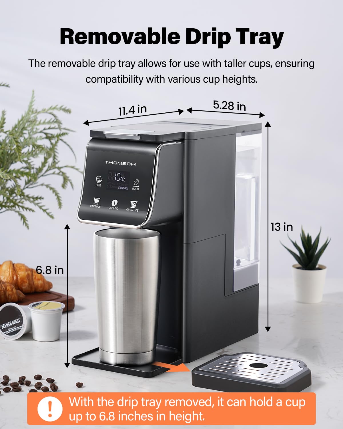 TWOMEOW reusable filter enables cost-free grounds brewing option.