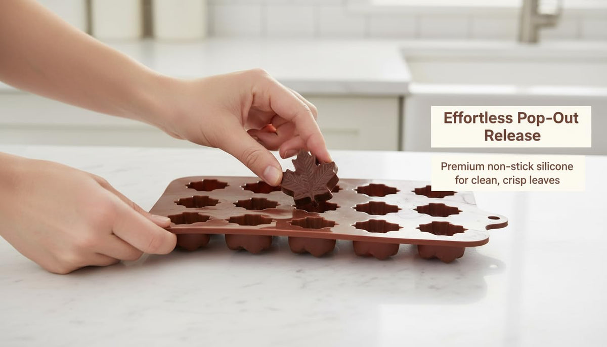 TYH maple leaf silicone mold for chocolate and gummies, ideal for fall party toppers.