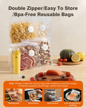 Bags safe for dishwasher, microwave, freezer, and sous vide