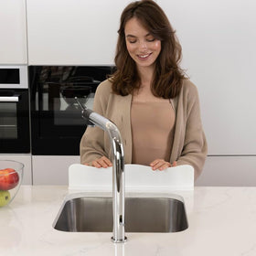 TYOARO silicone sink splash guard multi-use setup in kitchen island or bathroom