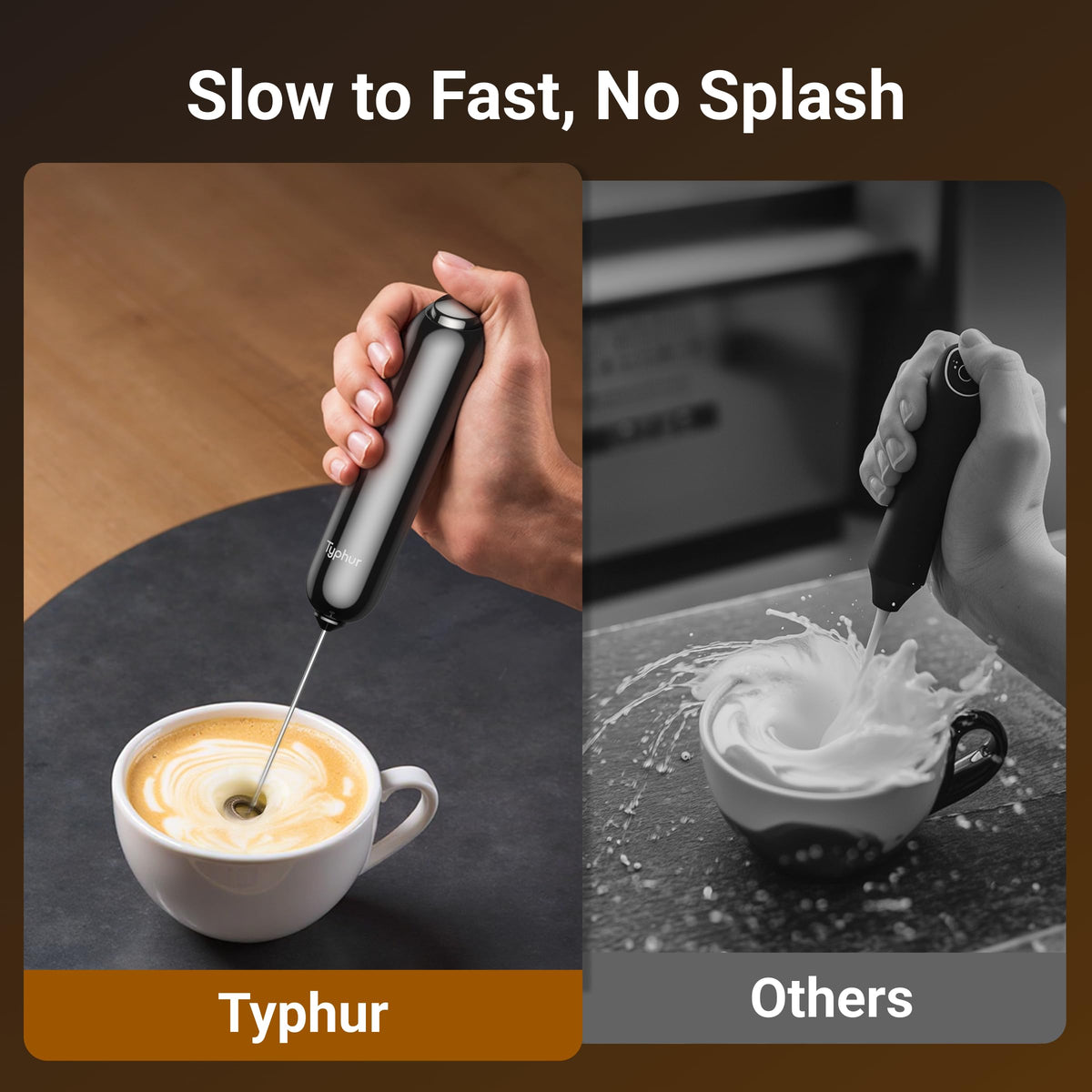 Typhur InstaWhisk stainless steel whisk delivers silky foam with dairy or plant milks.