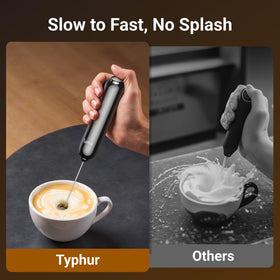 Typhur InstaWhisk stainless steel whisk delivers silky foam with dairy or plant milks.