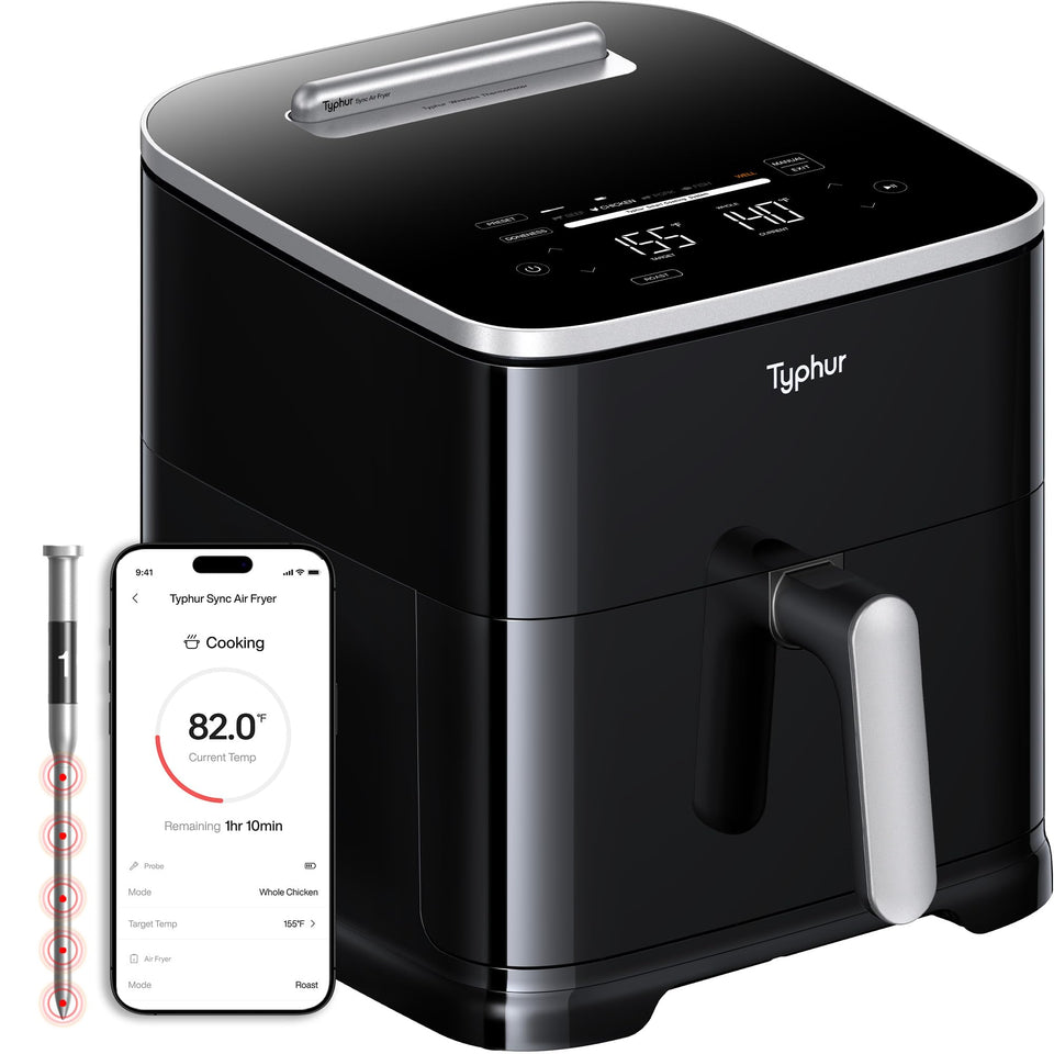 Typhur Sync 8QT front panel display showing real-time temp for precise cooking