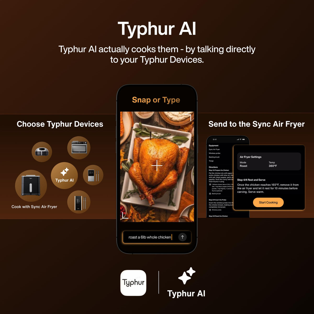 Typhur Sync 8QT smart whole chicken mode delivering tender crispy results