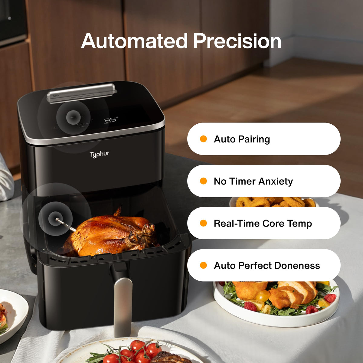 Typhur Sync 8QT wireless probe in action monitoring meat temperature