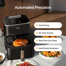 Typhur Sync 8QT wireless probe in action monitoring meat temperature