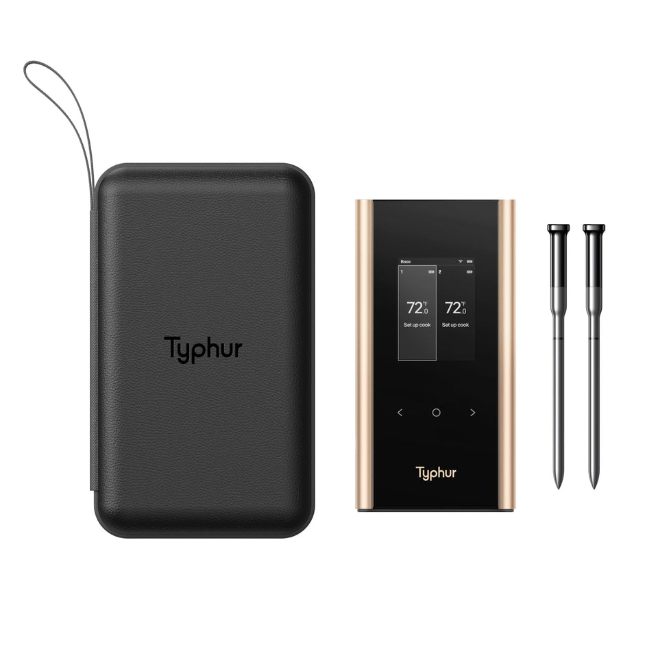 Typhur Sync Gold base with probes for precise grilling.