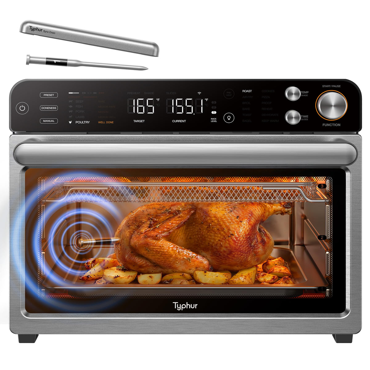 Typhur Sync Oven front view with wireless probe ready for precise cooking