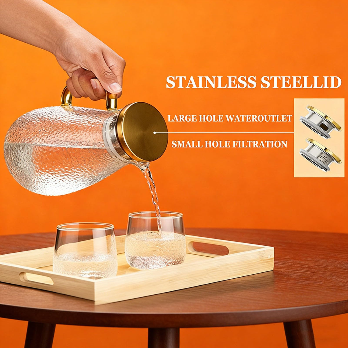 TYWSMY heat resistant borosilicate glass pitcher, front view