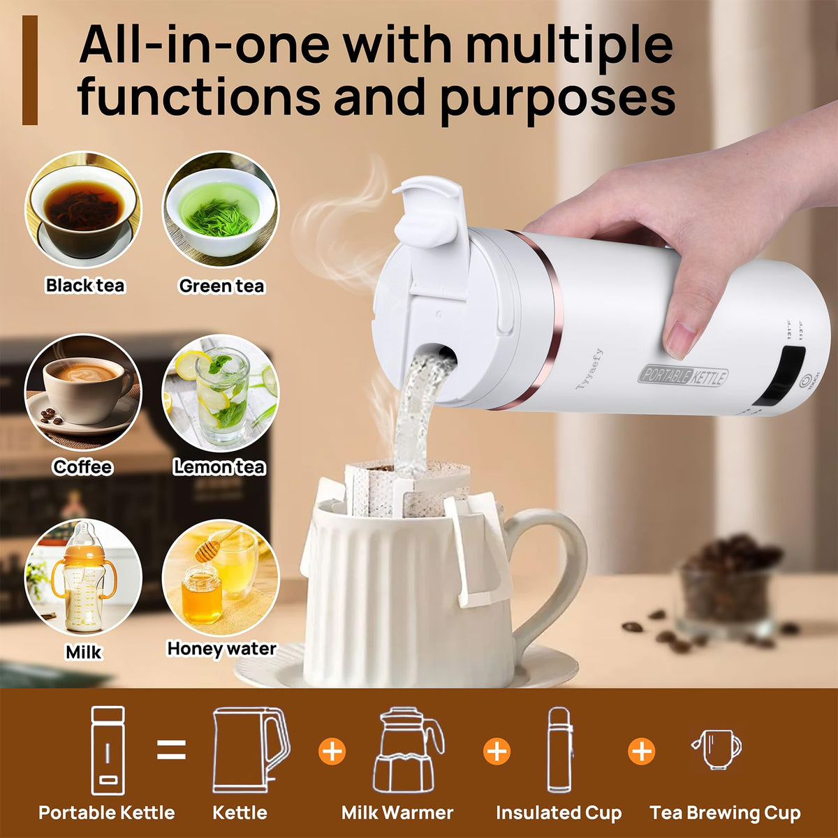 Tyyaefy portable kettle drinking spout enables mess-free direct pour.
