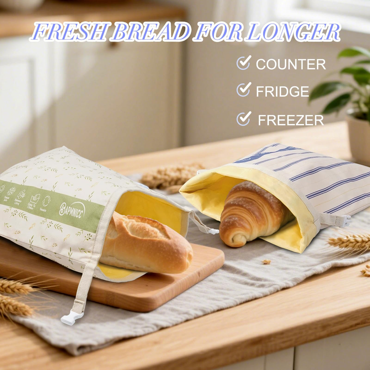 Tyzarglef beeswax bread bag open showing roomy 17x13 inch interior
