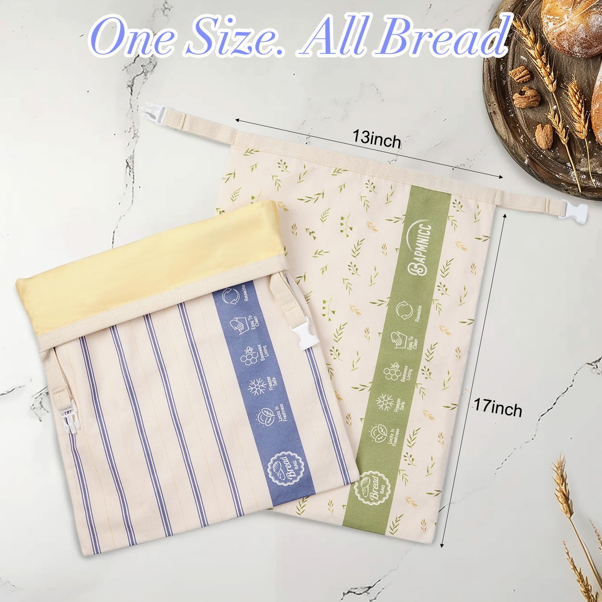 Tyzarglef bread bag with dual-buckle closure sealing freshness