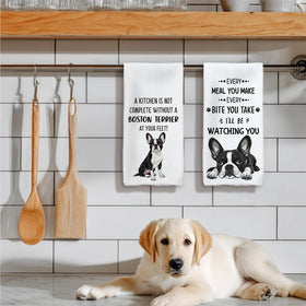Tzhim Boston Terrier towel absorbs spills with durable polyester fibers