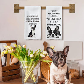 Tzhim Boston Terrier towels for kitchen decor, gift-ready packaging