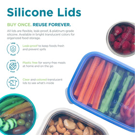 Close-up of silicone lid on U Konserve, secure seal to prevent spills.