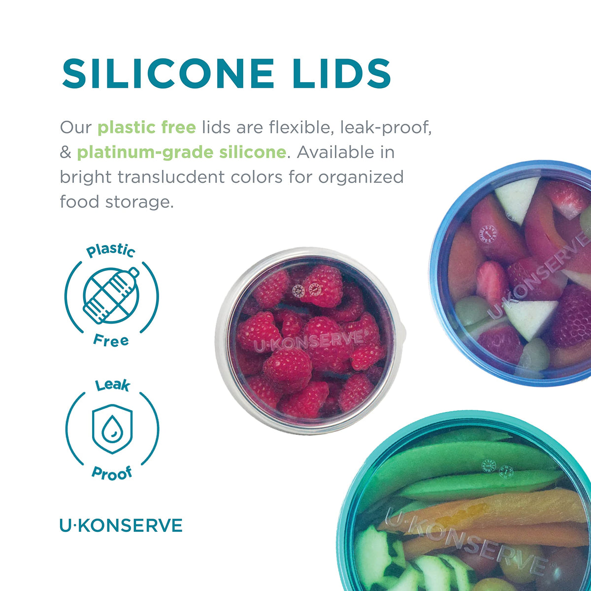 Close up of flexible silicone lid on a U Konserve container for easy opening.