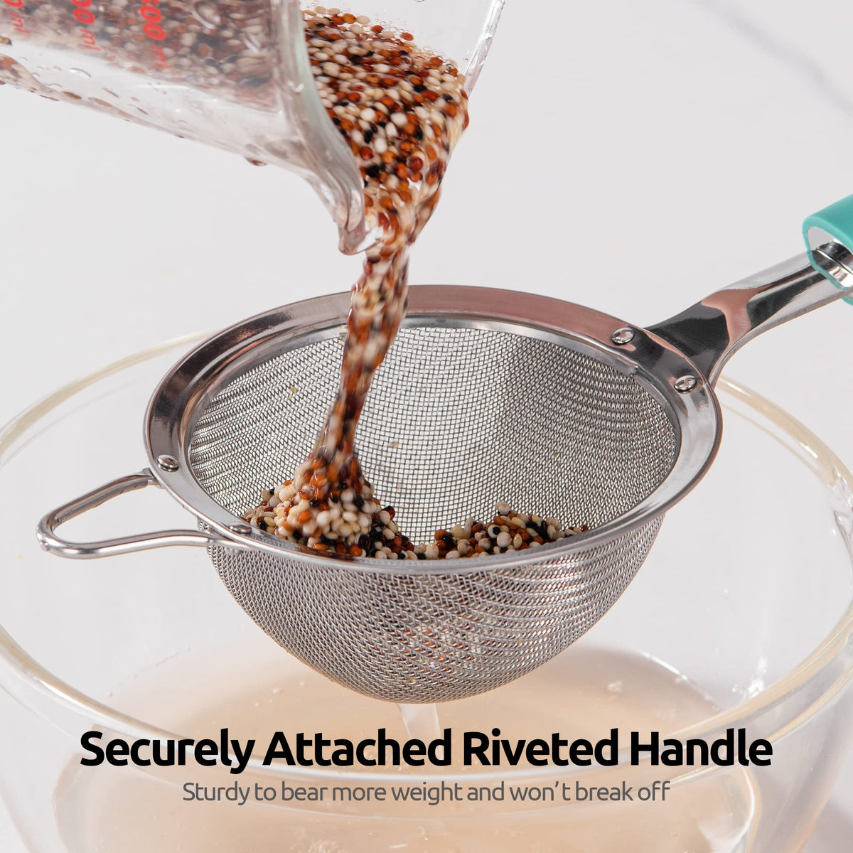 U-Taste 3.9 inch strainer over cup ready for tea or juice.
