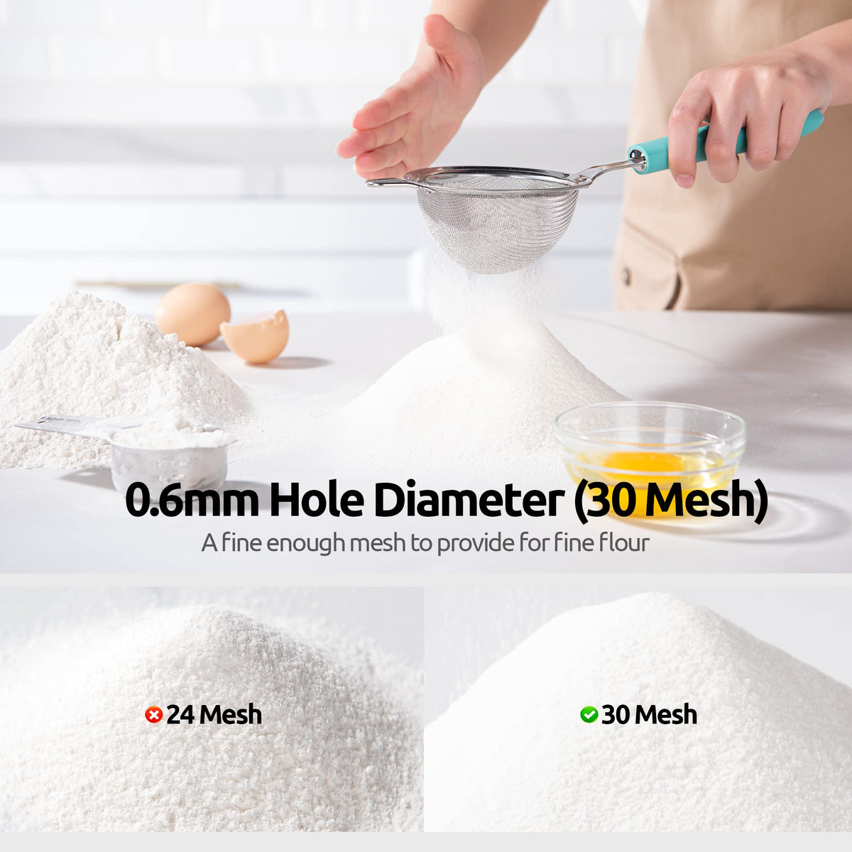 U-Taste 0.6 mm holes prevent small particles from passing through.