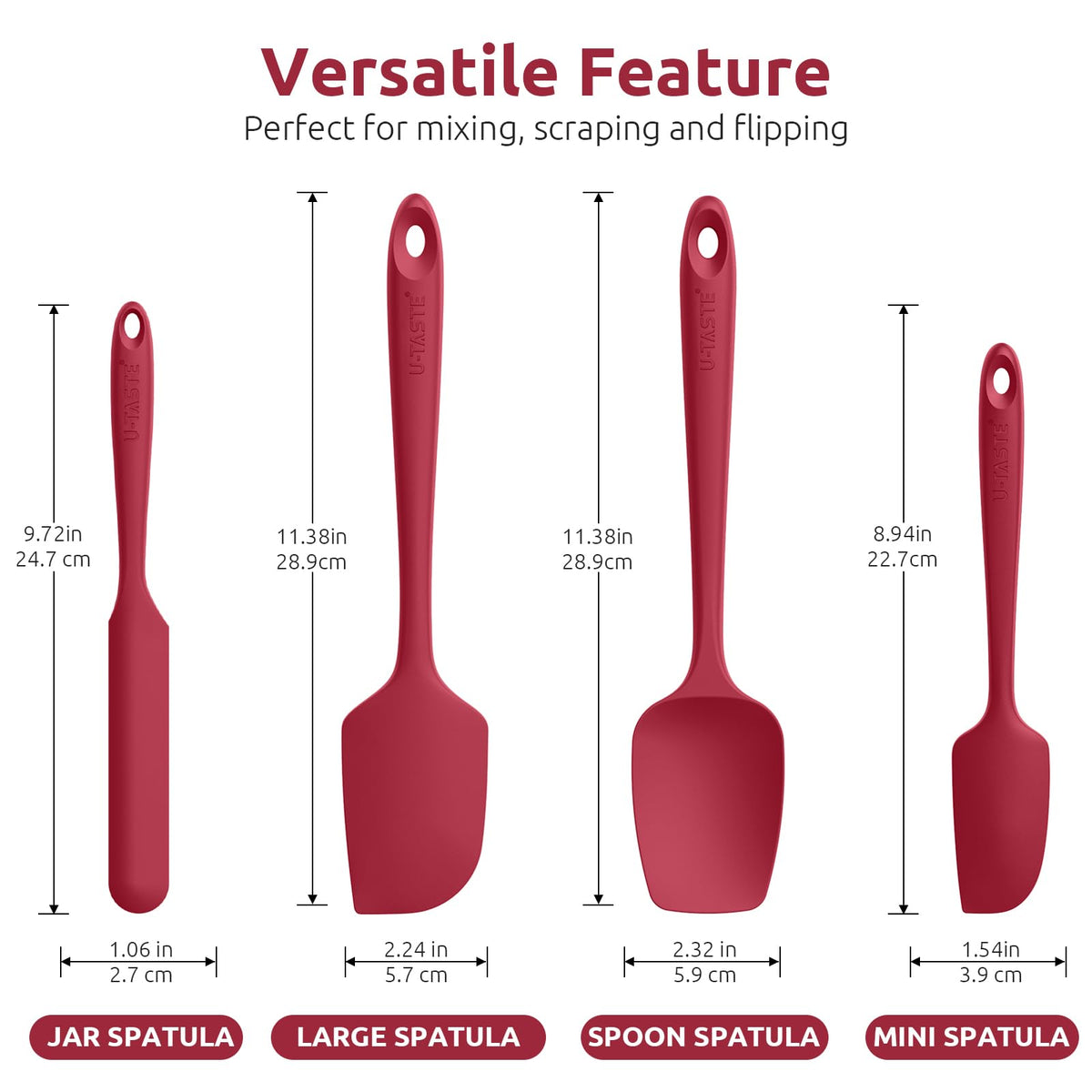 Close-up shows 600°F heat resistance on U-Taste spatula