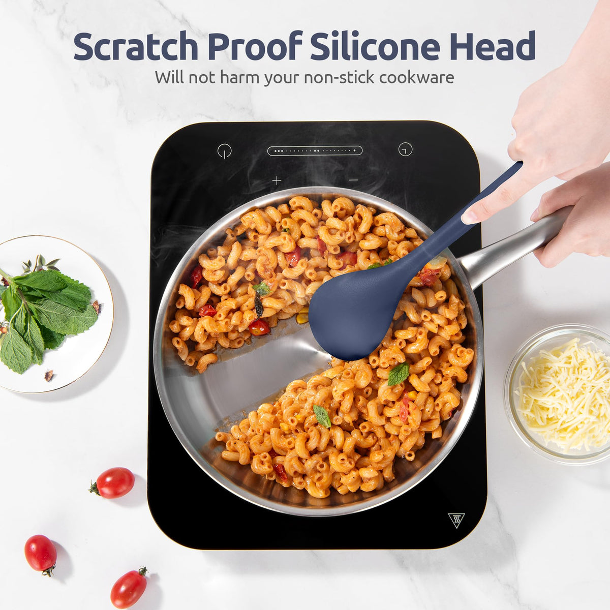 U-Taste silicone ladle scooping soups smoothly and safely.