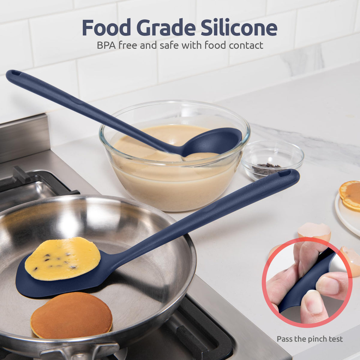 U-Taste silicone turner for easy lifting and turning during cooking.