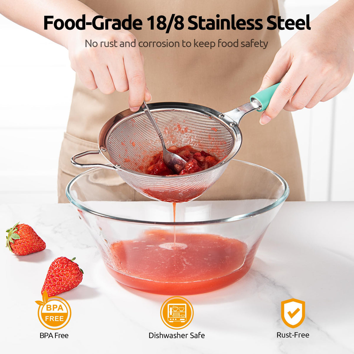 U-Taste silicone-wrapped riveted handle for secure, comfortable grip.
