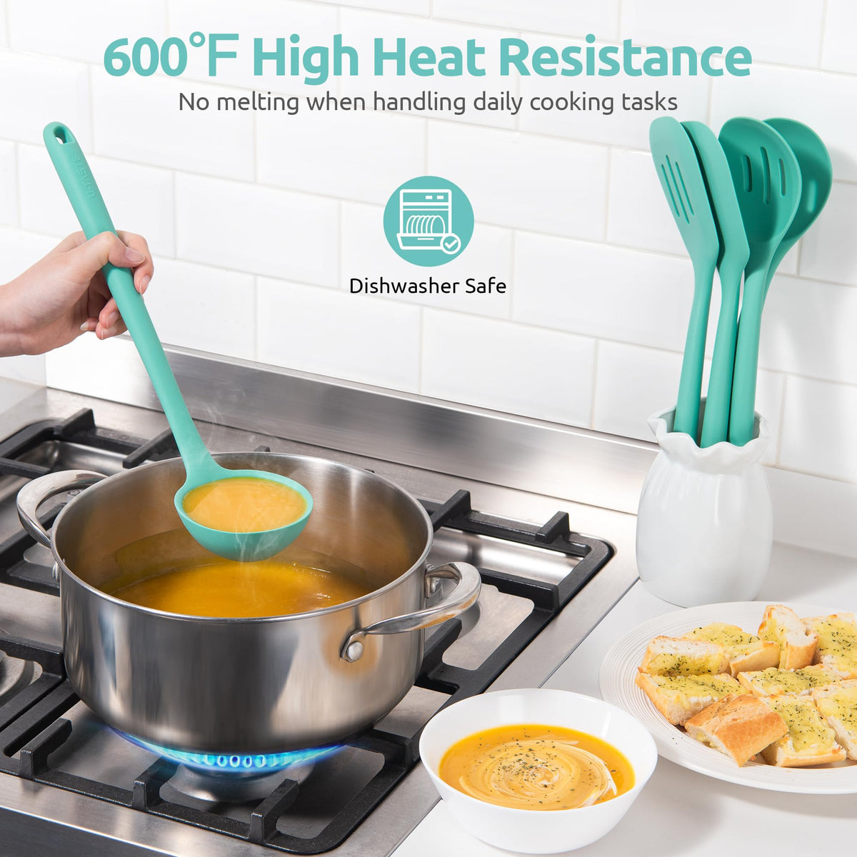 U-Taste slotted turner in aqua sky, drainage and flip tested