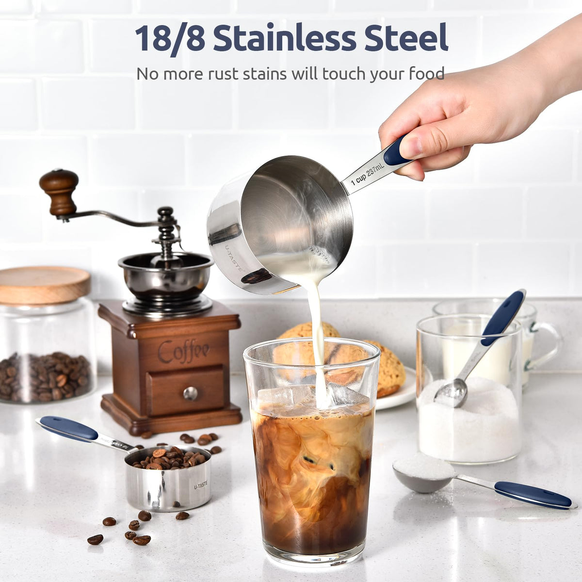 Thickened handles of U-Taste measuring cups resist bending during use.