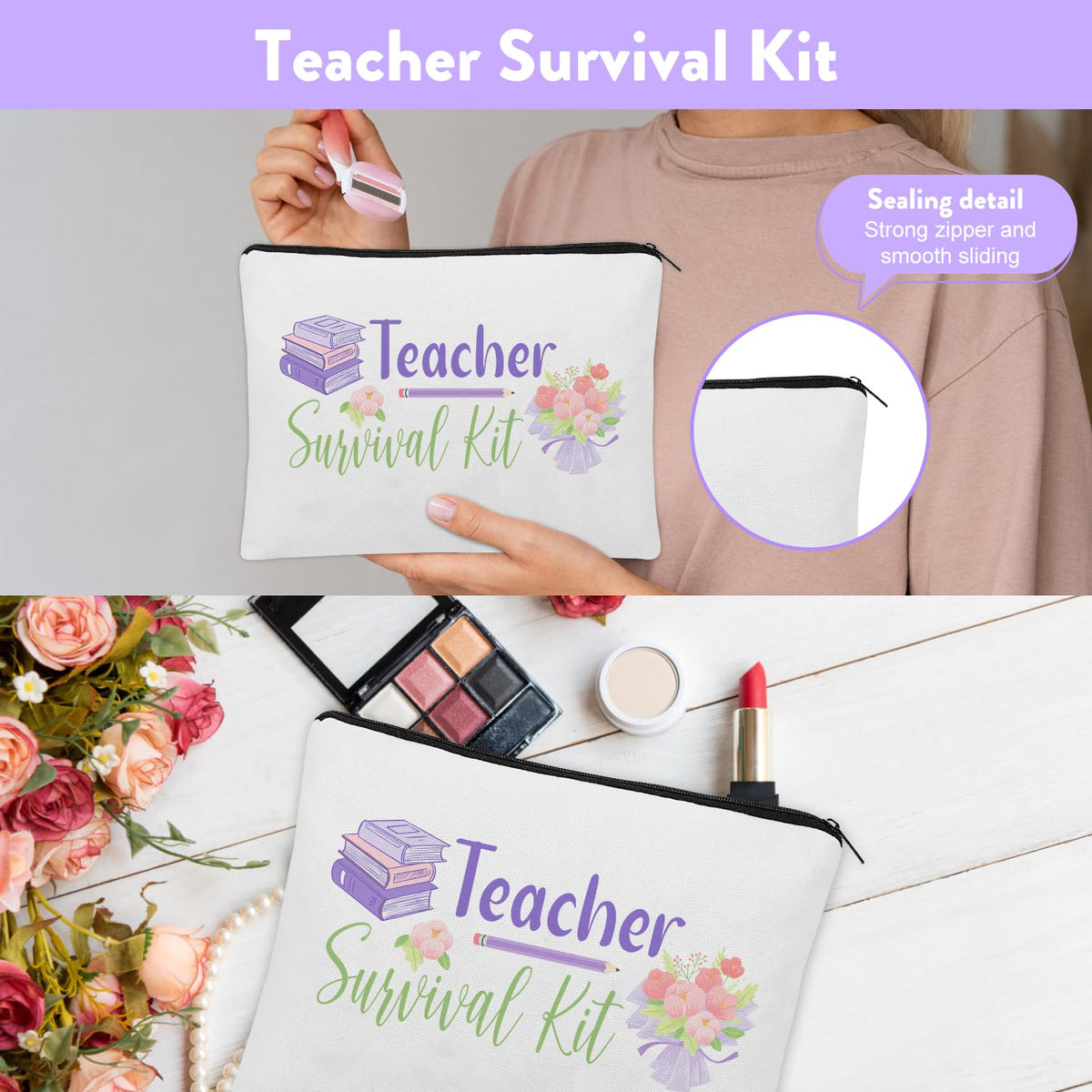 UAREHIBY makeup bag with smooth zipper for cosmetics on the go