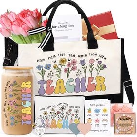 UAREHIBY tote bag for teachers with bright monogram for daily classroom use.