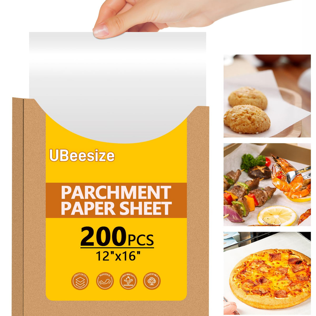 UBeesize 12x16 inch parchment paper ready for half-sheet pans, eliminates cutting and measuring.