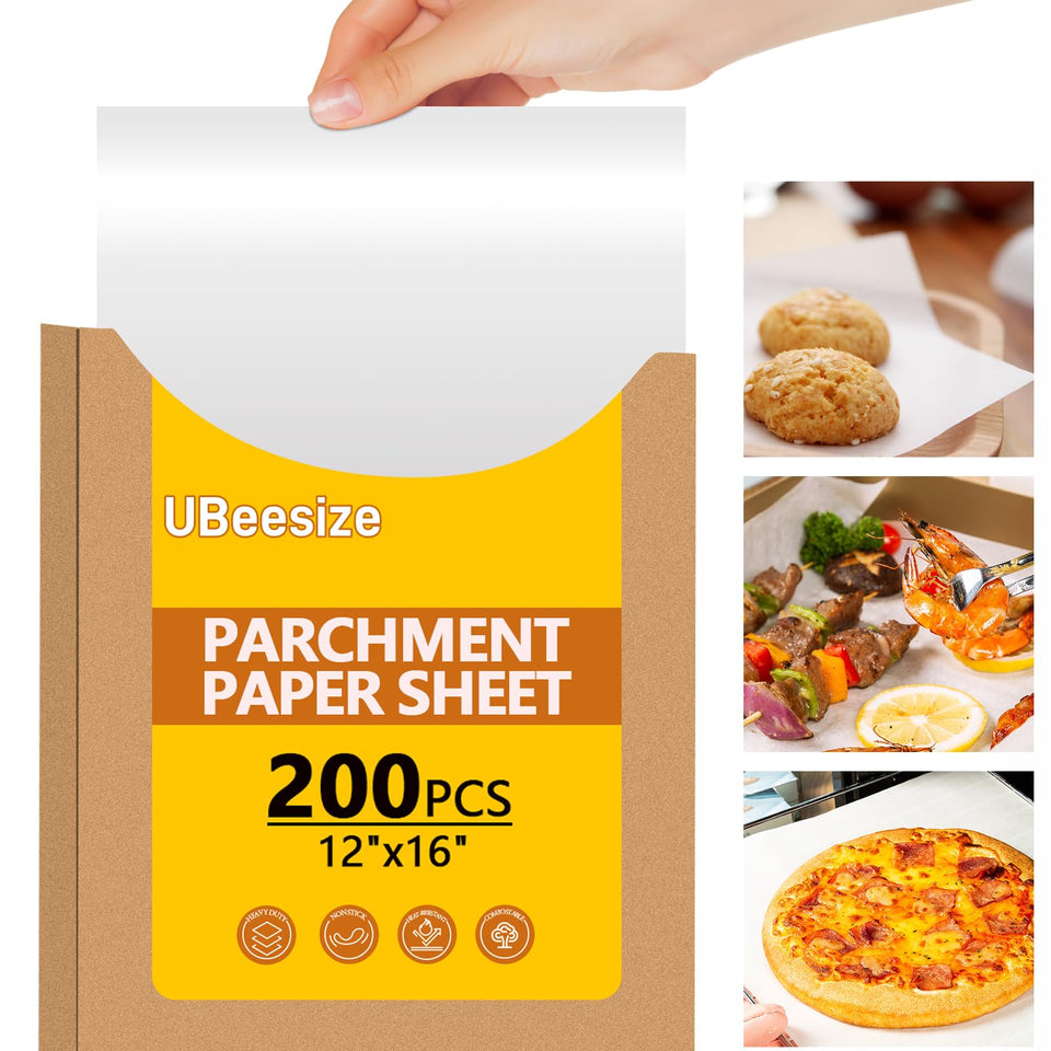 UBeesize 12x16 inch parchment paper ready for half-sheet pans, eliminates cutting and measuring.