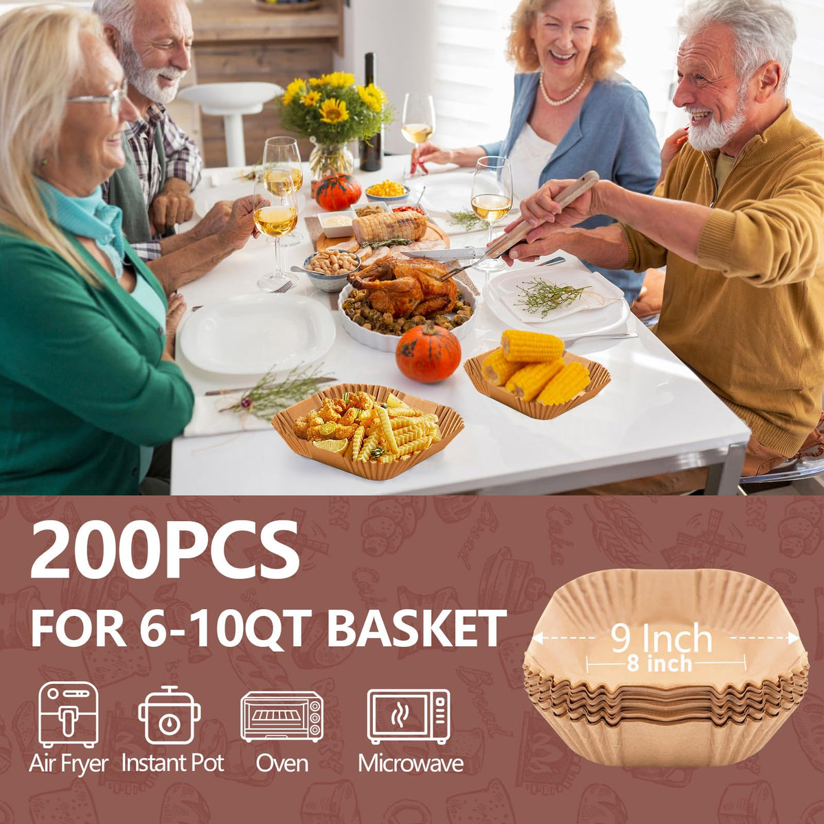 UBeesize 9-inch square liners in a basket prevent sticking during cooking