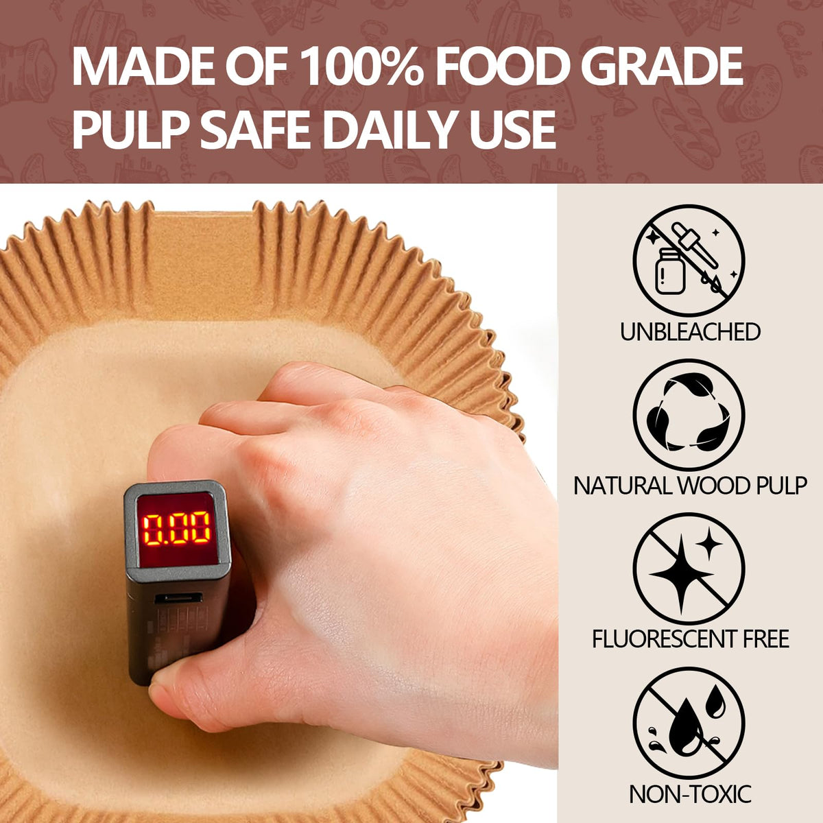 Unbleached wood pulp material highlighted by UBeesize liners