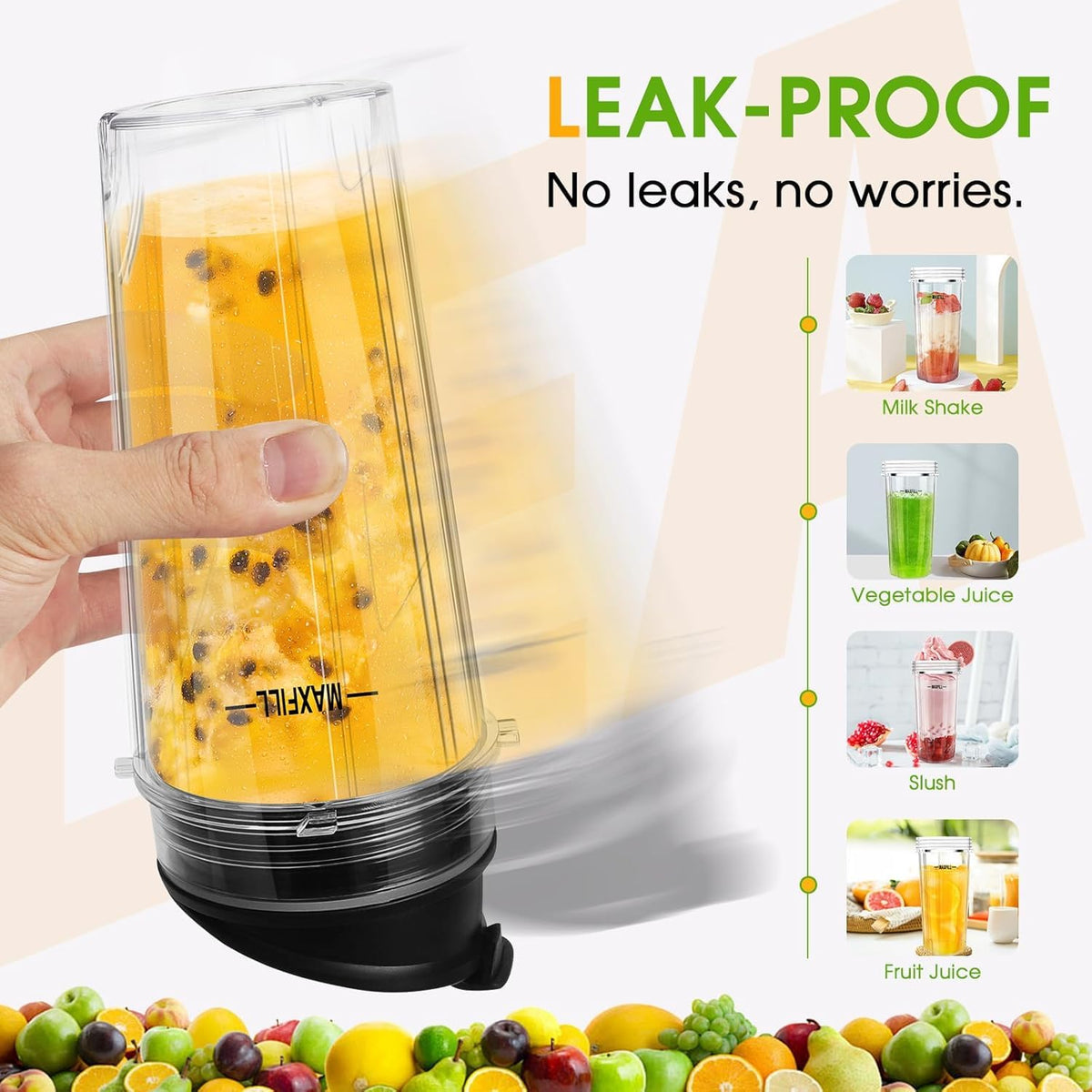 UBYNID Ninja cup supports frozen-fruit blends and protein powders.