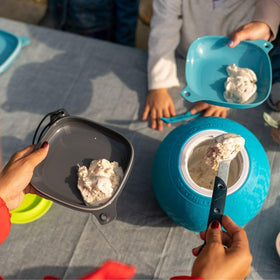Finished ice cream being dispensed from the UCO Yaylabs SoftShell ball