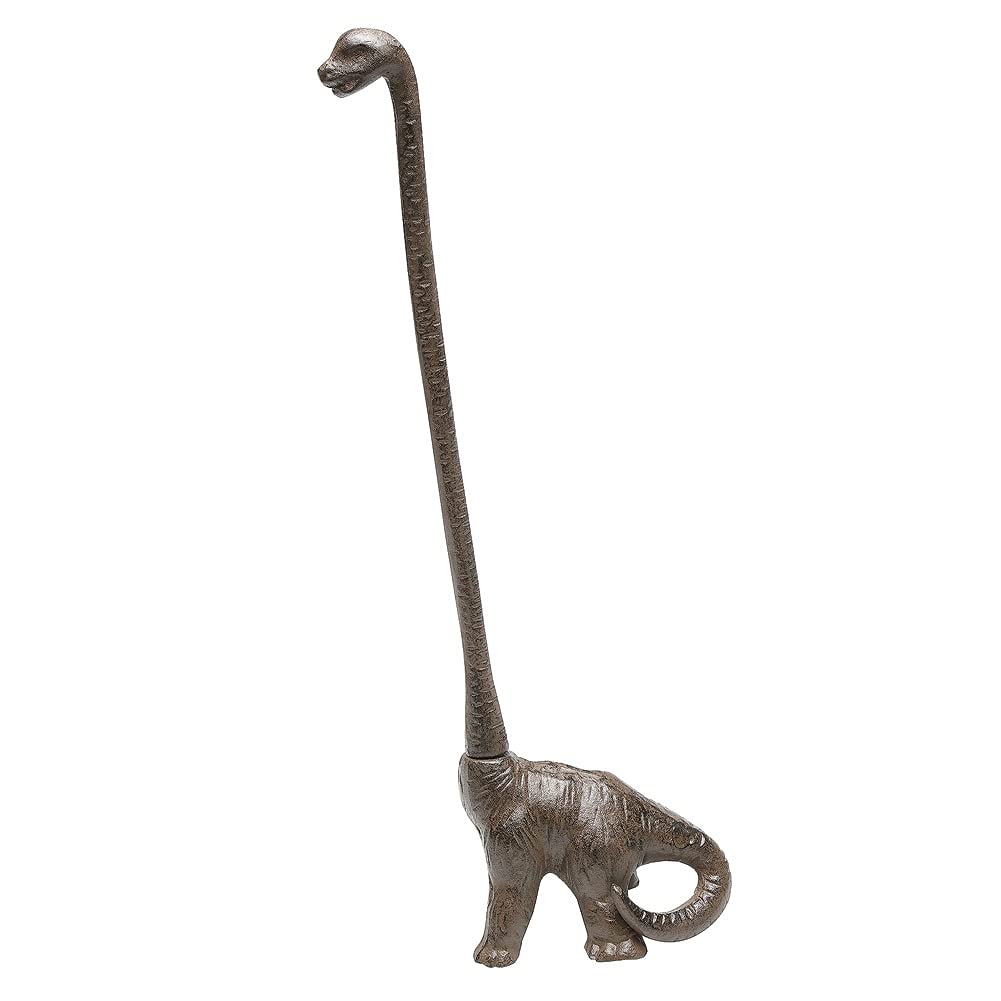 UD Toysdone iron dinosaur paper towel holder side view highlights tall neck for easy towel access