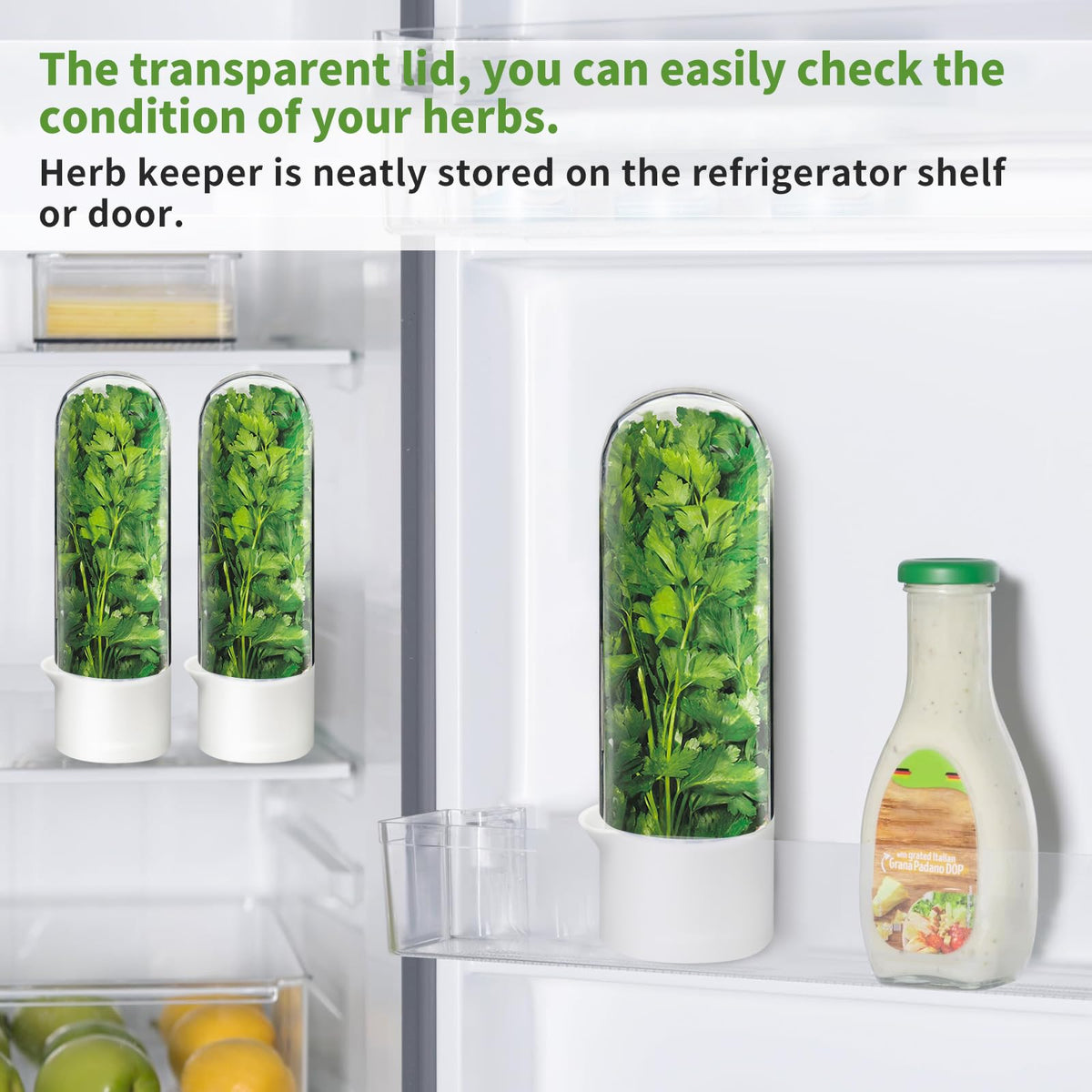 UEOZ herb pod fits standard refrigerators for easy organization.