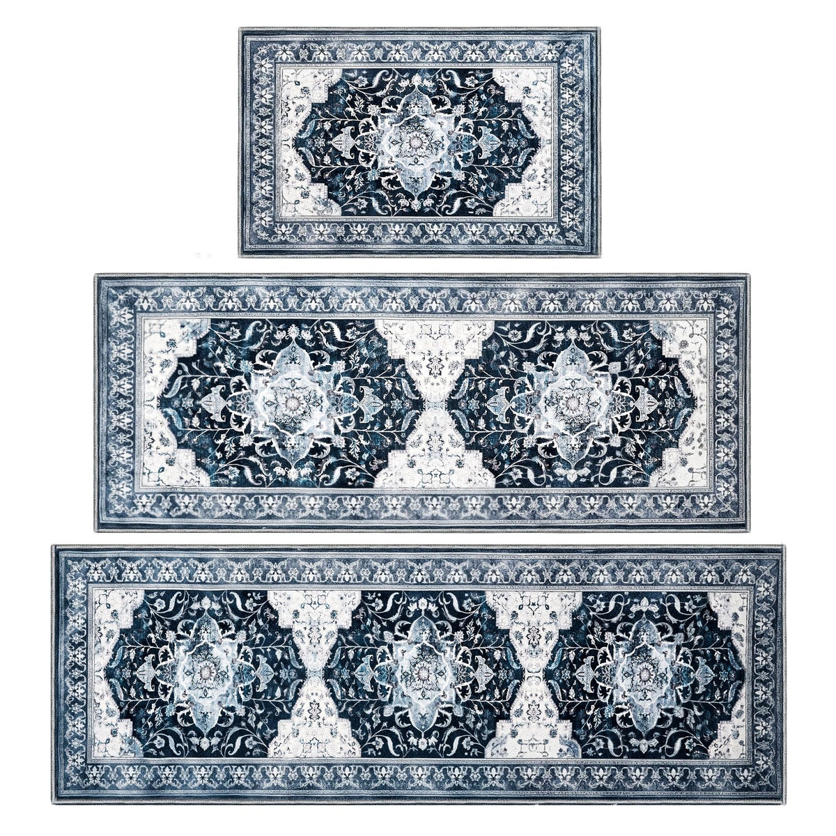 Ufeekare kitchen rug set 3pc boho 20x32 offers cozy comfort and non-slip grip.