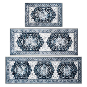 Ufeekare kitchen rug set 3pc boho 20x32 offers cozy comfort and non-slip grip.