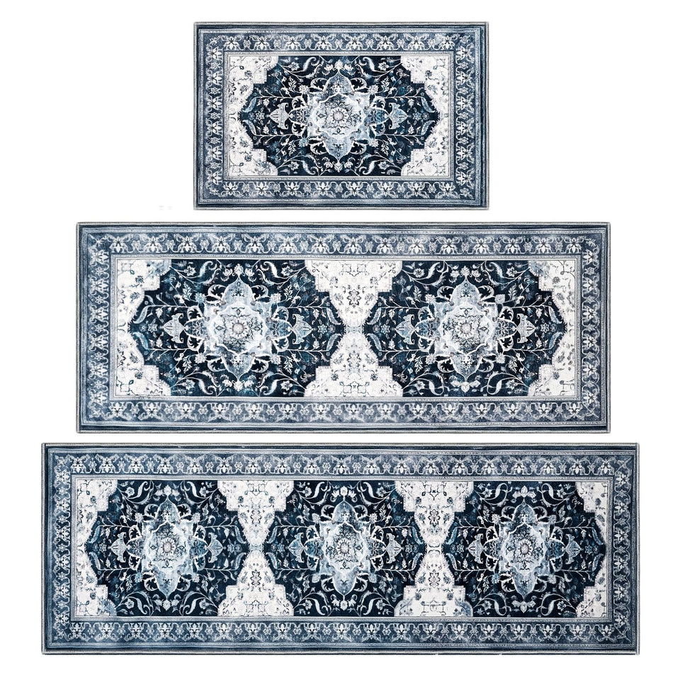 Ufeekare kitchen rug set 3pc boho 20x32 offers cozy comfort and non-slip grip.