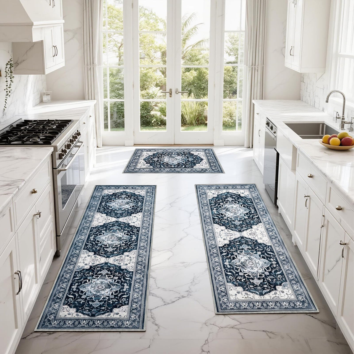 Ufeekare kitchen rug set 3pc boho 20x48 adds vibrant color and easy maintenance.