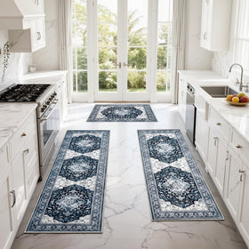 Ufeekare kitchen rug set 3pc boho 20x48 adds vibrant color and easy maintenance.