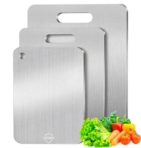 UFJEG titanium cutting board front view, showcasing a non-toxic surface for safe meat and produce prep