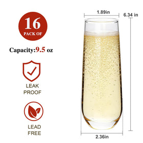Ufrount 9-5oz champagne glasses clear finish ideal for Prosecco and cocktails.