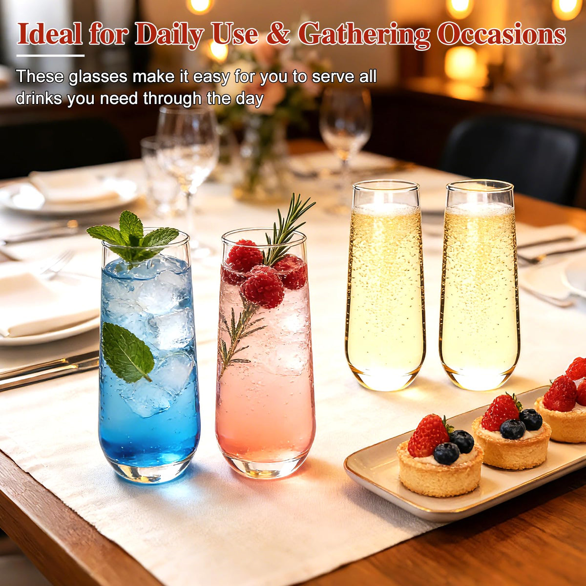 Ufrount dishwasher-safe champagne flutes for easy cleanup.