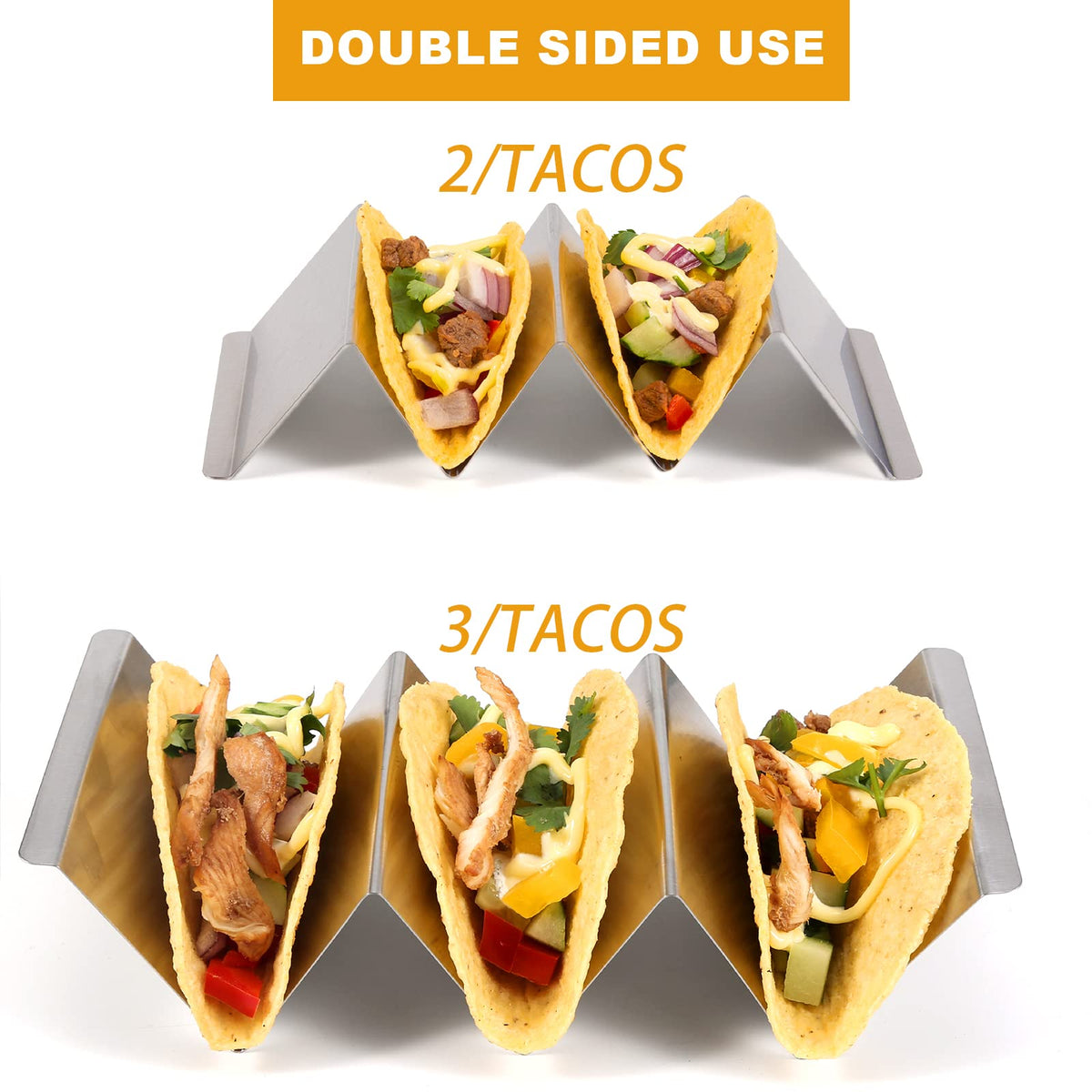 Ugagaf taco holders double-sided design for 2 or 3 tortillas.
